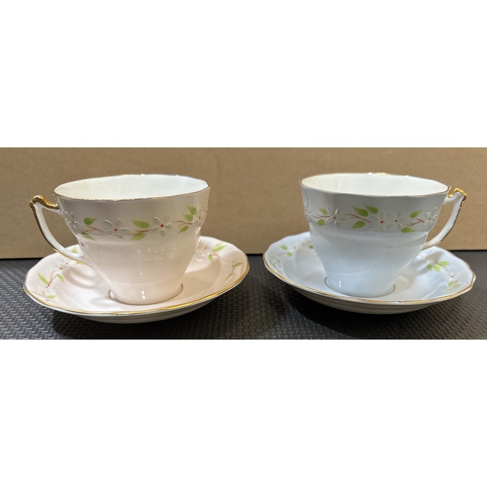Vintage Crownford Bone China 2 Cup and Saucer  "His And Hers" Set Gilded